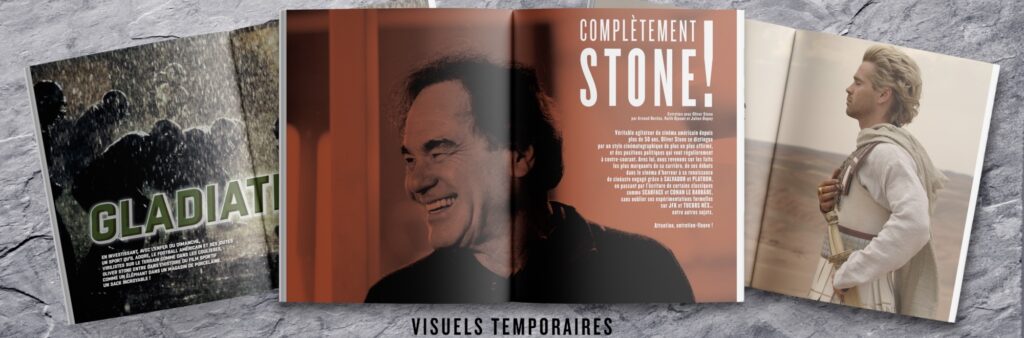 Bandeau visuel montrant des doubles pages du mook consacré à Oliver Stone